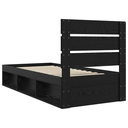 Bed Frame with Headboard Black 90 x 200 cm Solid Pine Wood