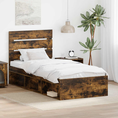 Bed Frame with Headboard Smoked Oak 90 x 190 cm Solid Pine Wood