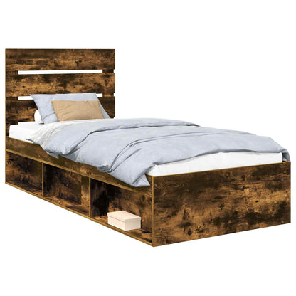 Bed Frame with Headboard Smoked Oak 90 x 190 cm Solid Pine Wood