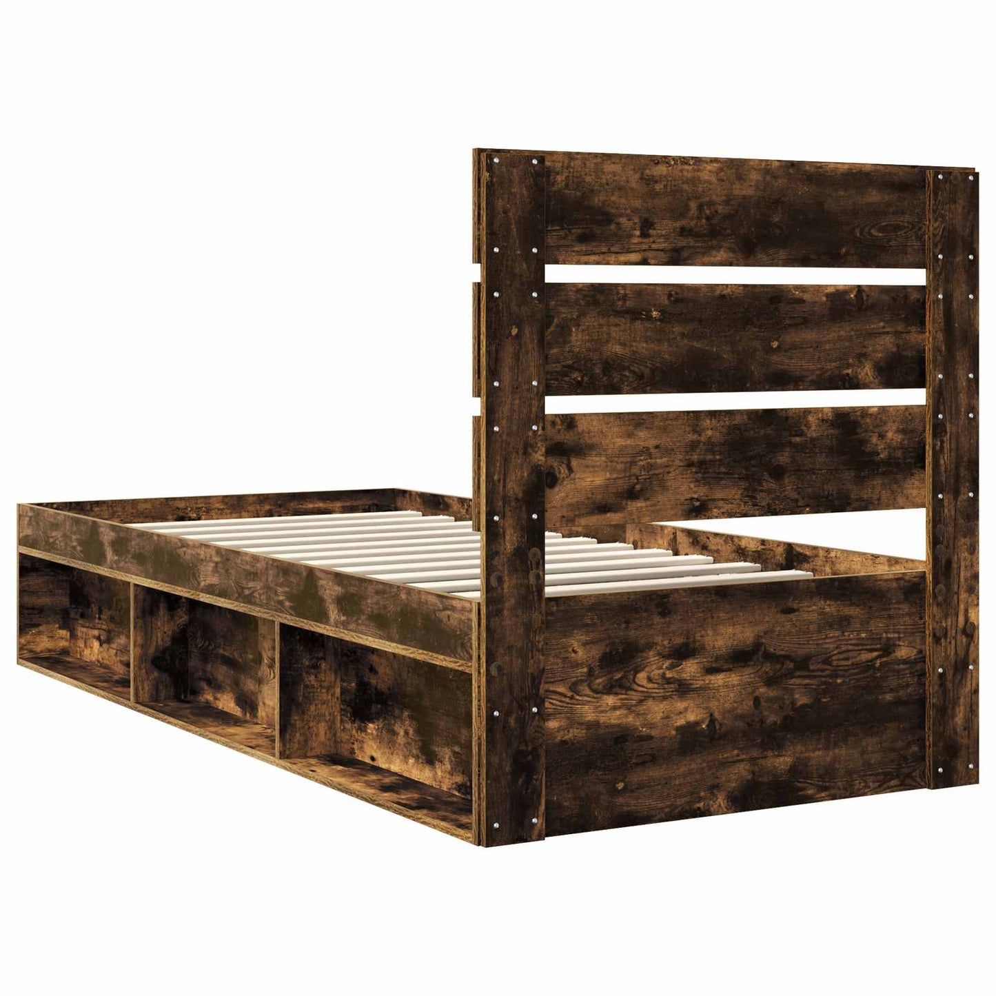 Bed Frame with Headboard Smoked Oak 90 x 190 cm Solid Pine Wood