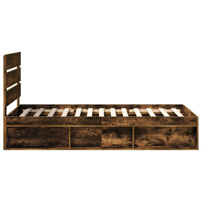 Bed Frame with Headboard Smoked Oak 90 x 190 cm Solid Pine Wood