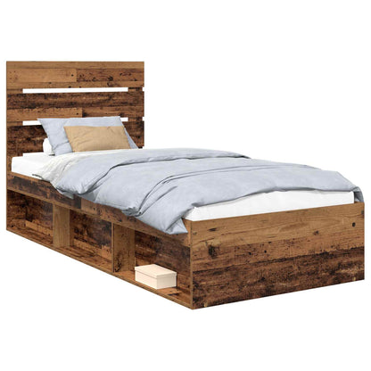 Bed Frame with Headboard Old Wood 75 x 190 cm Solid Pine Wood