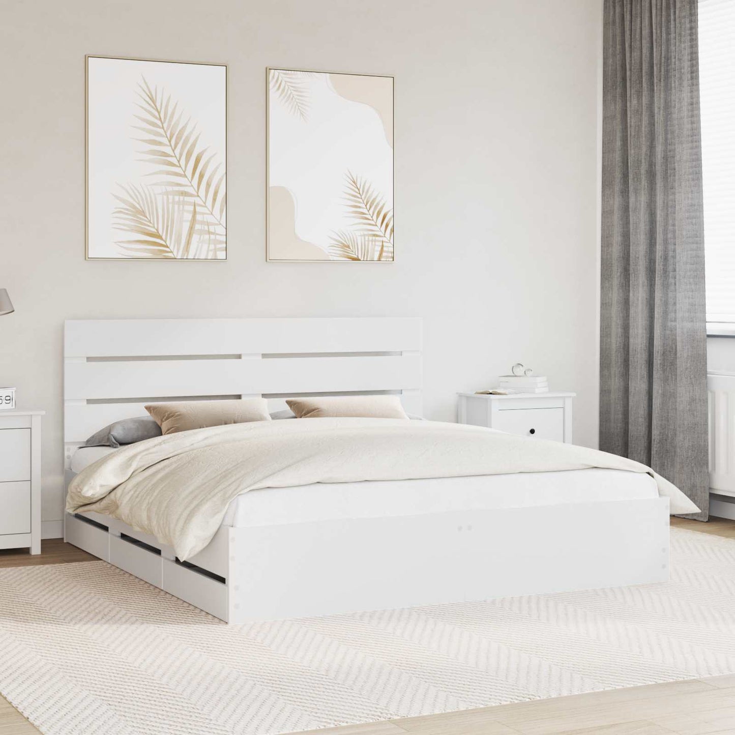 Bed Frame with Drawer White 200 x 200 cm Engineer Wood