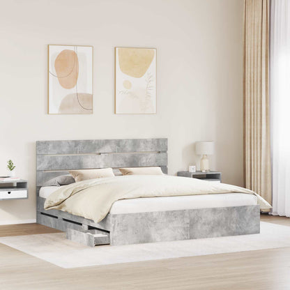 Bed Frame with Drawer Concrete Grey 200 x 200 cm Engineer Wood