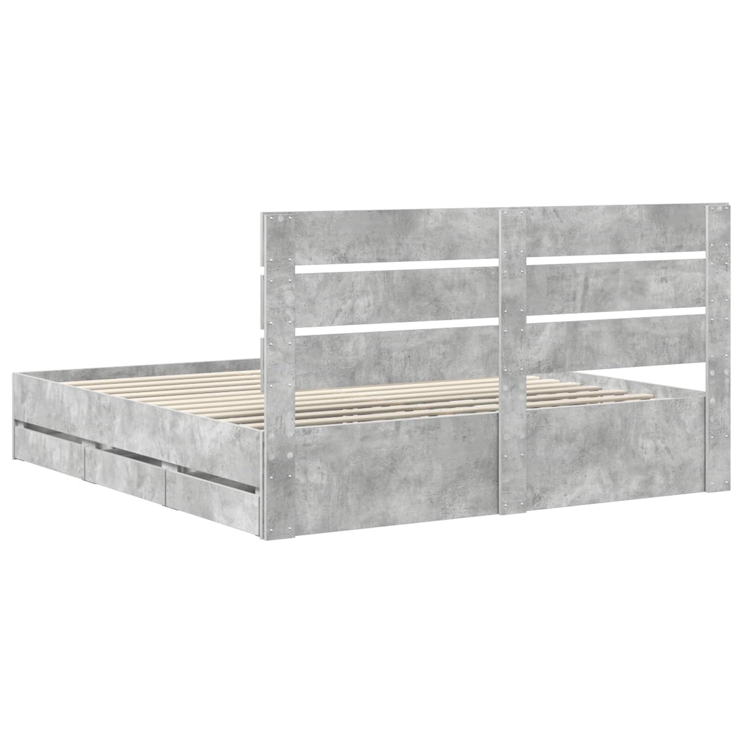 Bed Frame with Drawer Concrete Grey 200 x 200 cm Engineer Wood