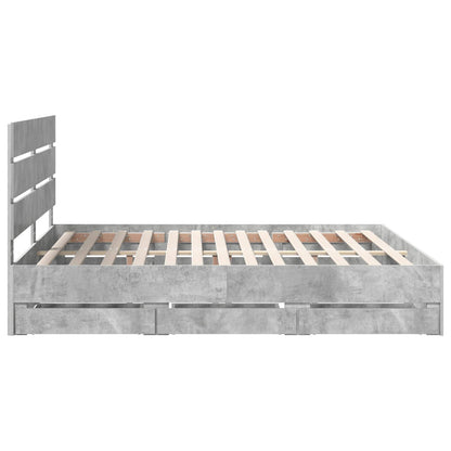 Bed Frame with Drawer Concrete Grey 200 x 200 cm Engineer Wood