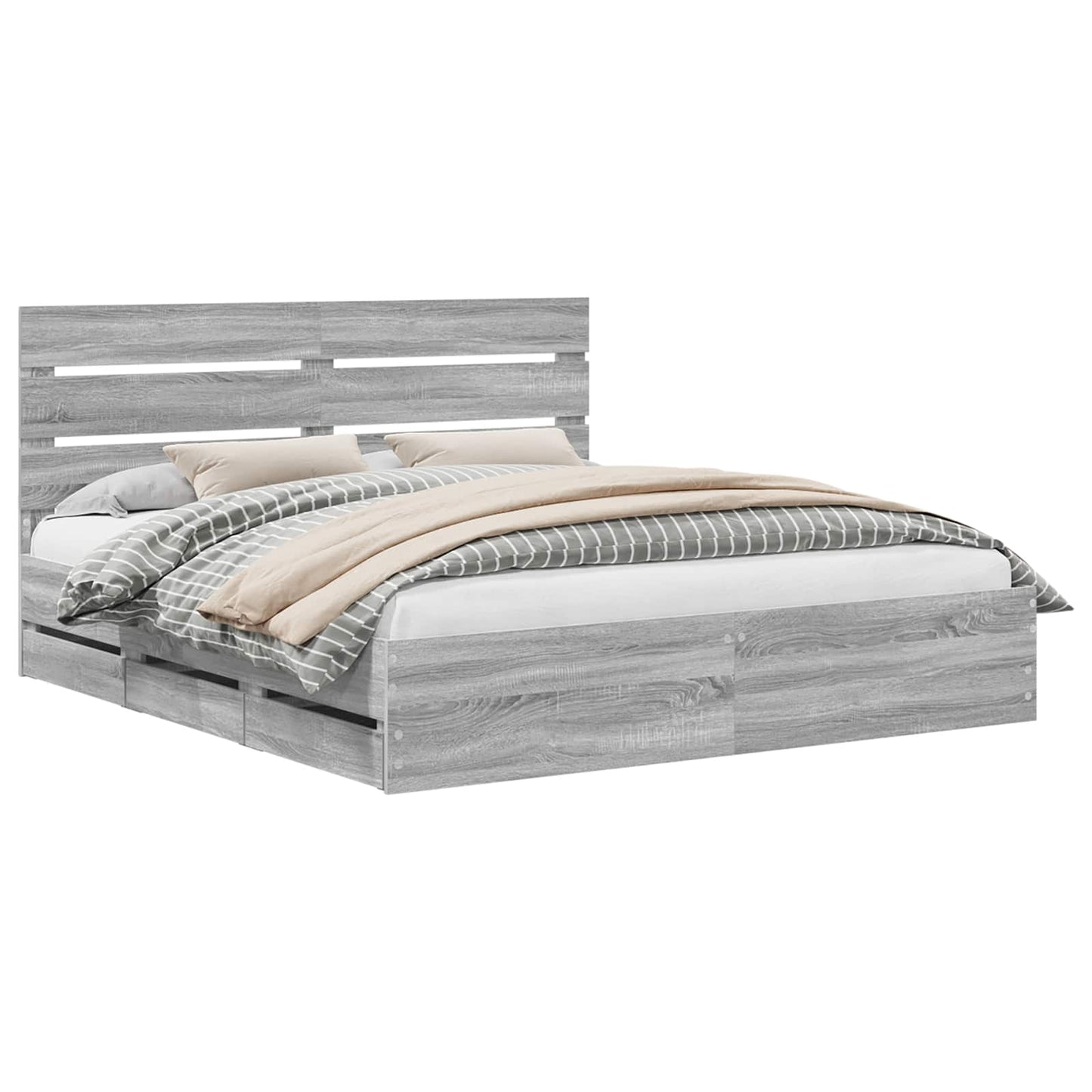 Bed Frame with Drawer Grey Sonoma 200 x 200 cm Engineer Wood