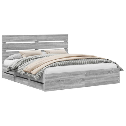Bed Frame with Drawer Grey Sonoma 200 x 200 cm Engineer Wood