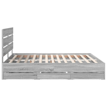 Bed Frame with Drawer Grey Sonoma 200 x 200 cm Engineer Wood