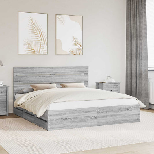Bed Frame with Drawer Grey Sonoma 180 x 200 cm Engineer Wood