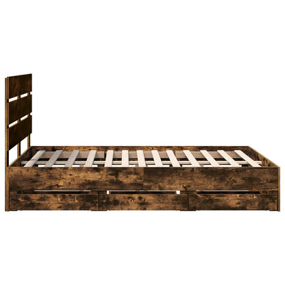 Bed Frame with Drawer Smoked Oak 160 x 200 cm Engineer Wood