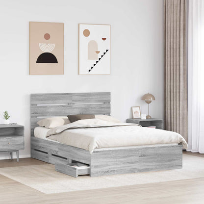 Bed Frame with Drawer Grey Sonoma 150 x 200 cm Engineer Wood