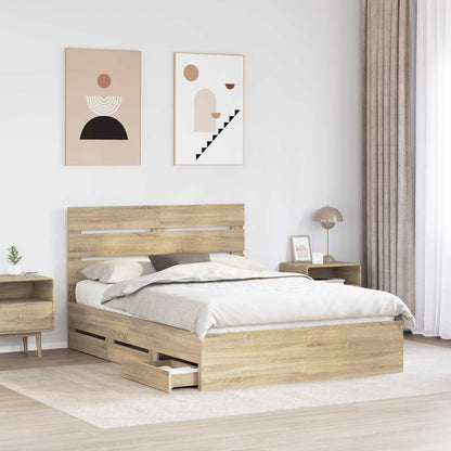 Bed Frame with Drawer Sonoma Oak 140 x 200 cm Engineer Wood
