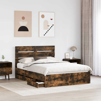 Bed Frame with Drawer Smoked Oak 140 x 200 cm Engineer Wood