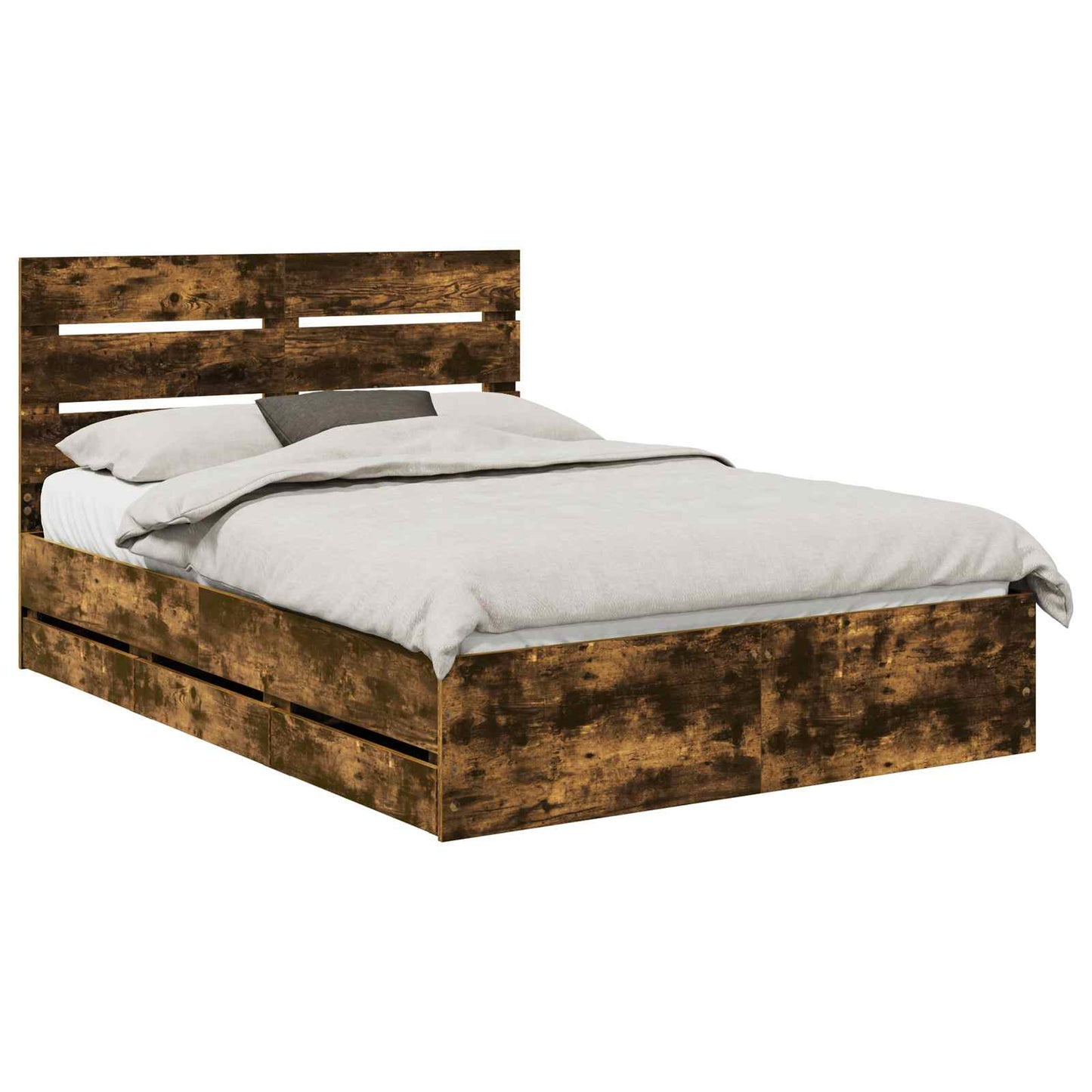 Bed Frame with Drawer Smoked Oak 140 x 200 cm Engineer Wood