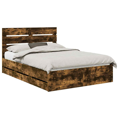 Bed Frame with Drawer Smoked Oak 140 x 200 cm Engineer Wood