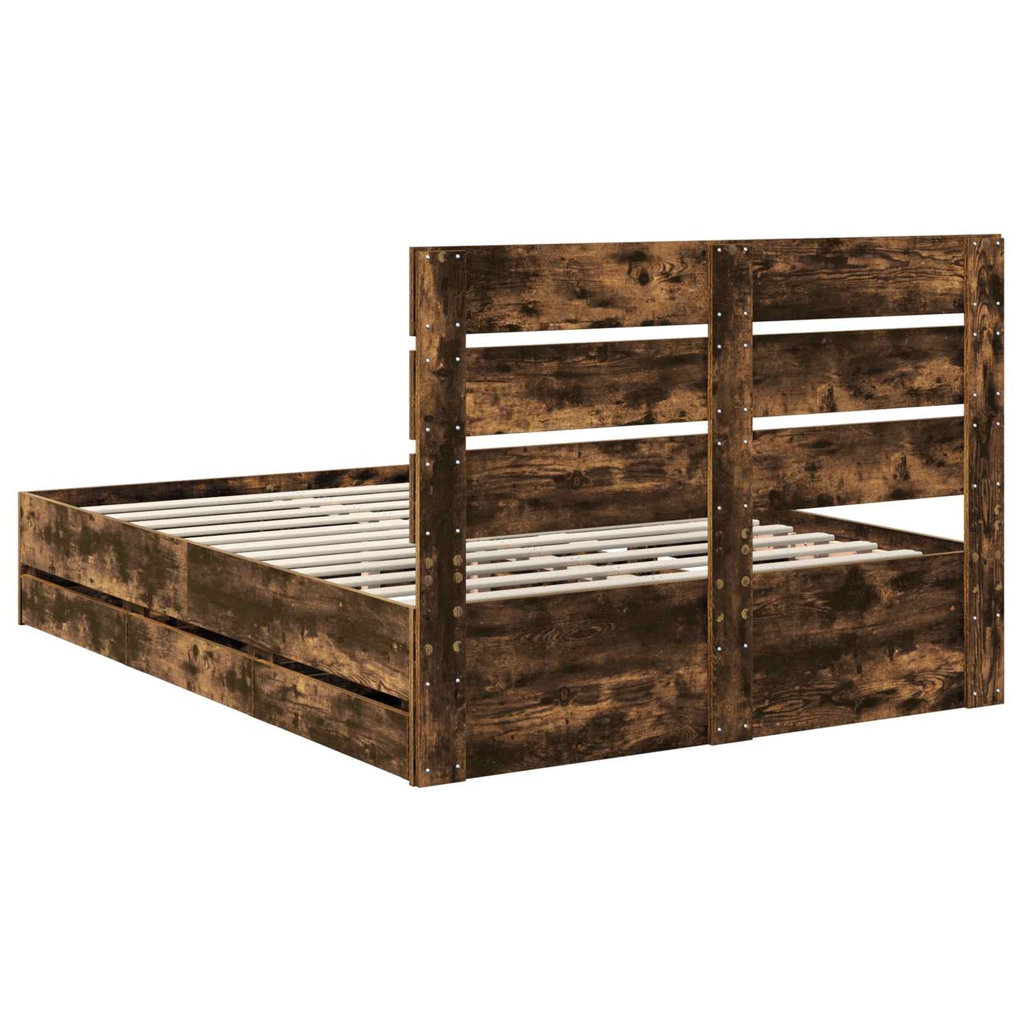 Bed Frame with Drawer Smoked Oak 140 x 200 cm Engineer Wood