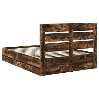 Bed Frame with Drawer Smoked Oak 140 x 200 cm Engineer Wood