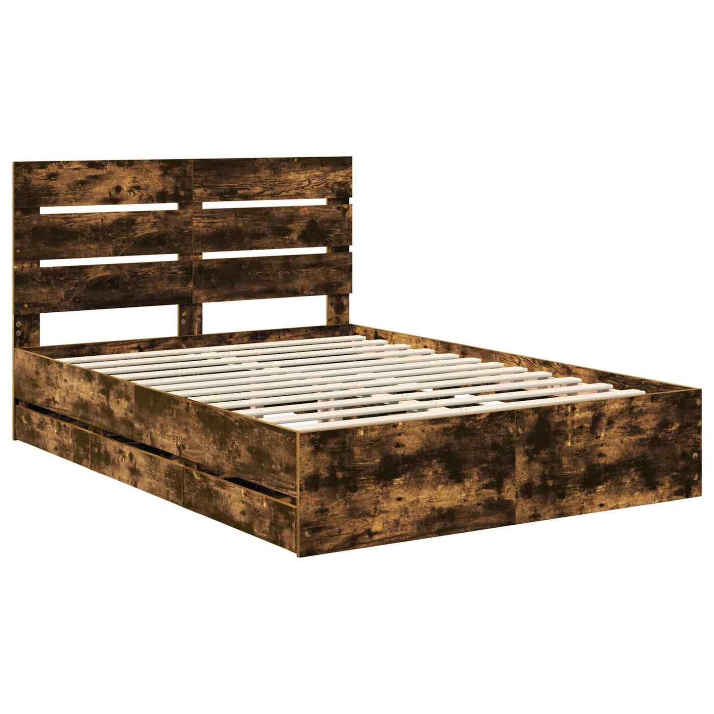 Bed Frame with Drawer Smoked Oak 140 x 190 cm Engineer Wood