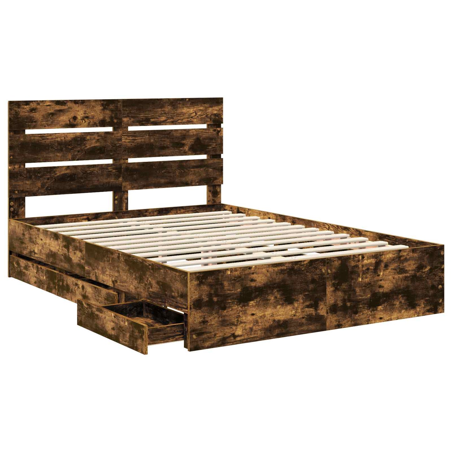 Bed Frame with Drawer Smoked Oak 140 x 190 cm Engineer Wood