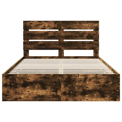 Bed Frame with Drawer Smoked Oak 140 x 190 cm Engineer Wood