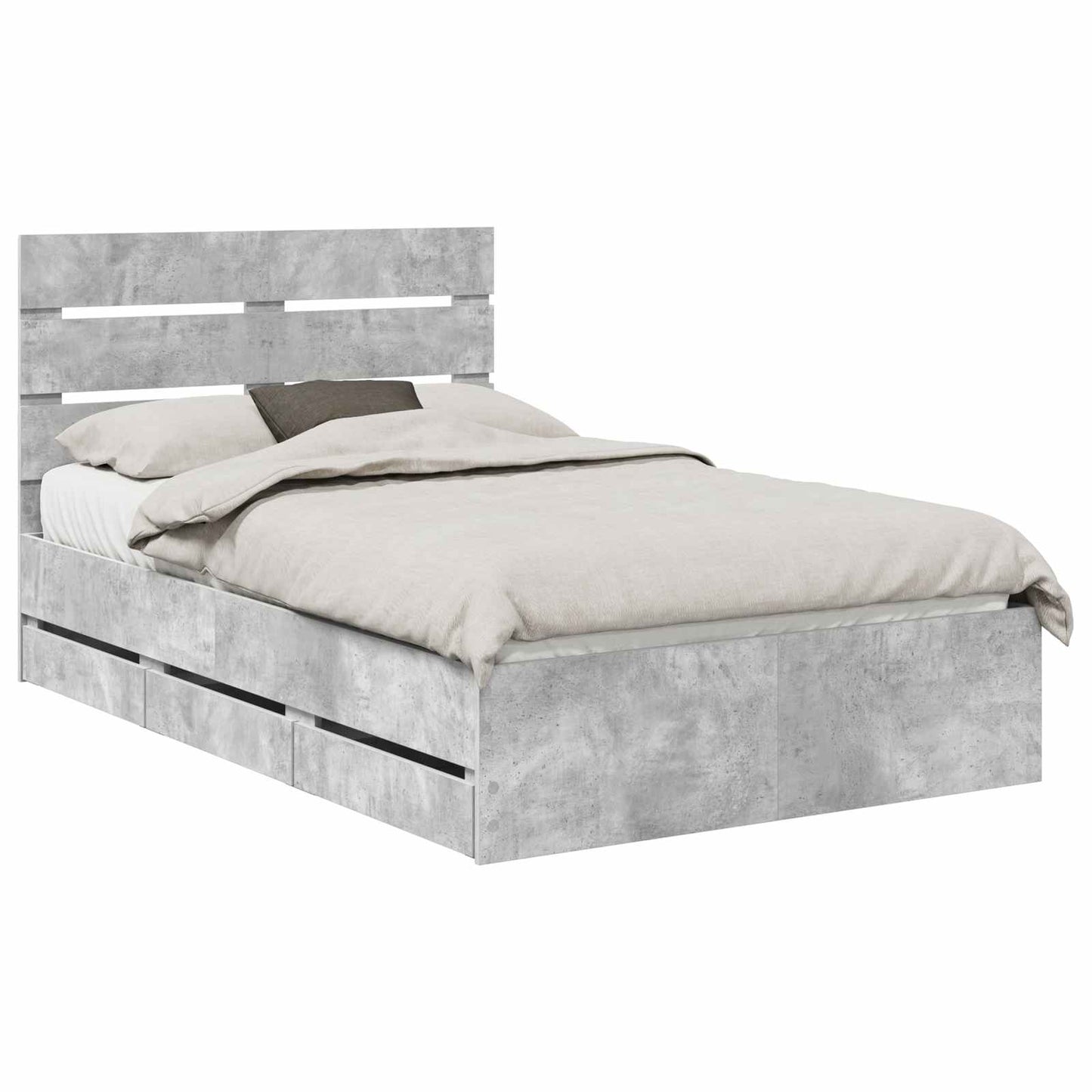 Bed Frame with Drawer Concrete Grey 135 x 190 cm Engineer Wood
