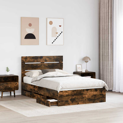 Bed Frame with Drawer Smoked Oak 135 x 190 cm Engineer Wood