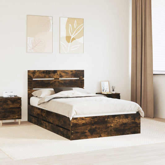 Bed Frame with Drawer Smoked Oak 120 x 200 cm Engineer Wood