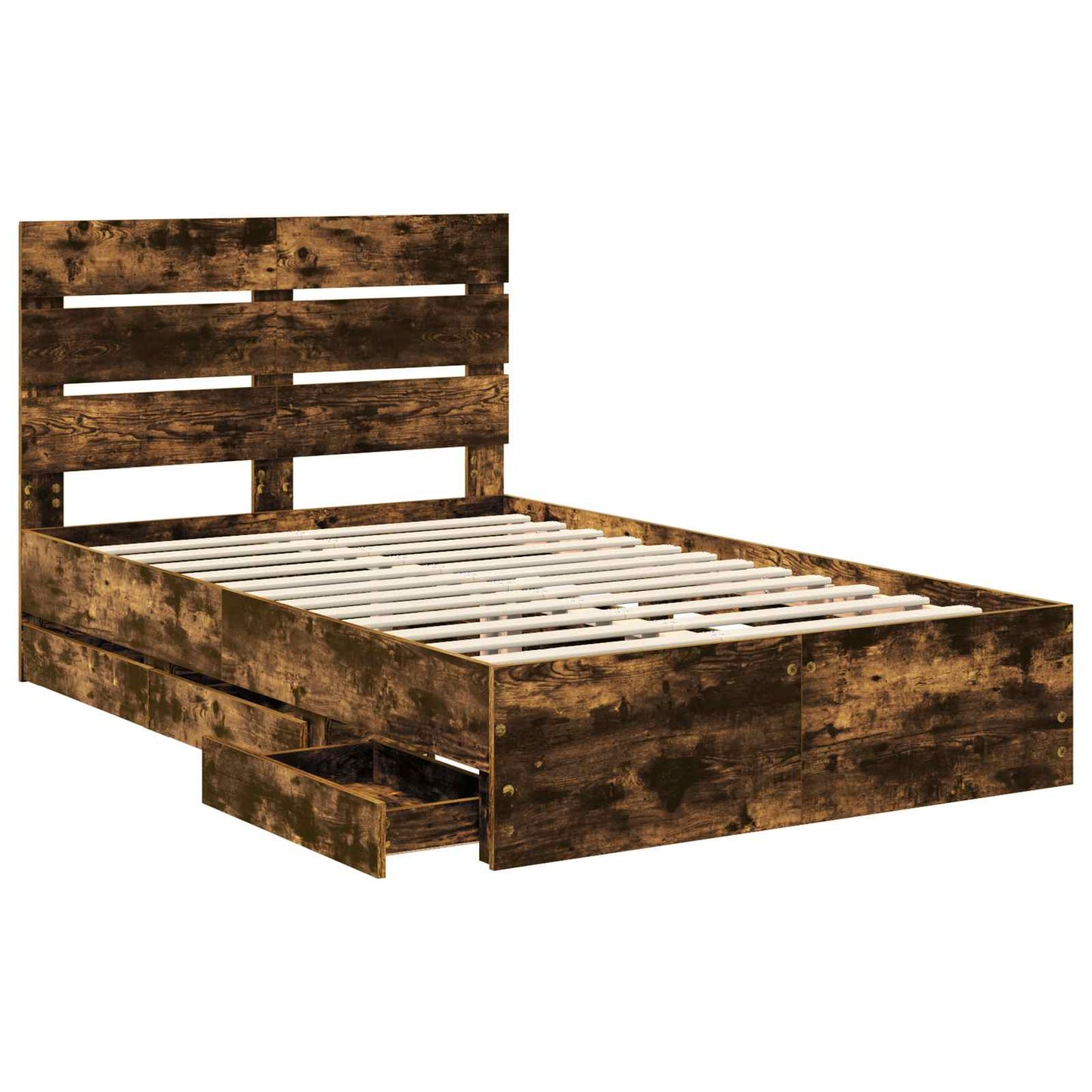 Bed Frame with Drawer Smoked Oak 120 x 200 cm Engineer Wood