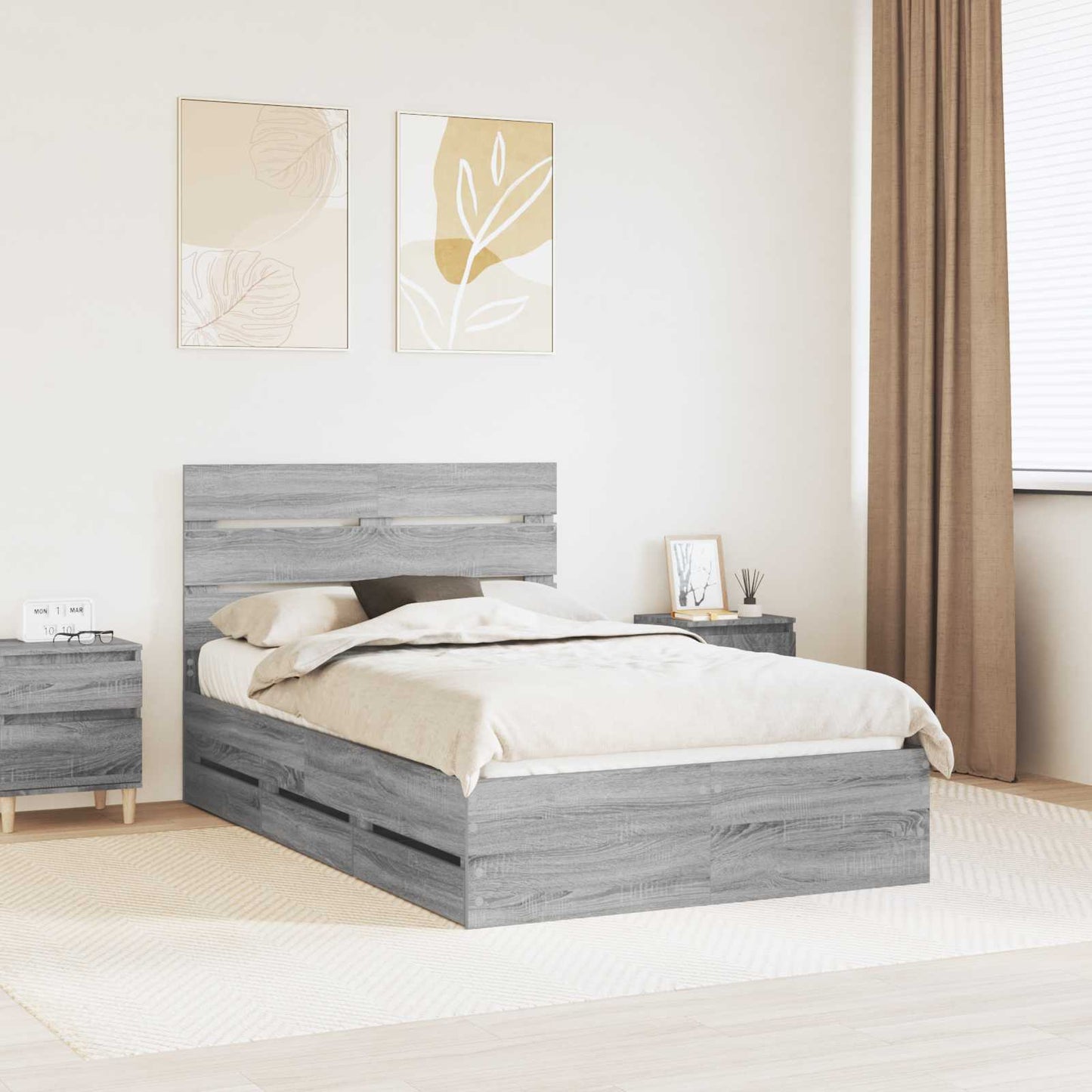 Bed Frame with Drawer Grey Sonoma 120 x 190 cm Engineer Wood