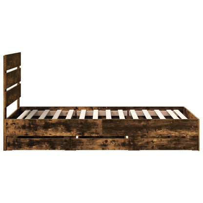 Bed Frame with Drawer Smoked Oak 100 x 200 cm Engineer Wood