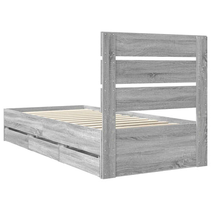 Bed Frame with Drawer Grey Sonoma 90 x 200 cm Engineer Wood
