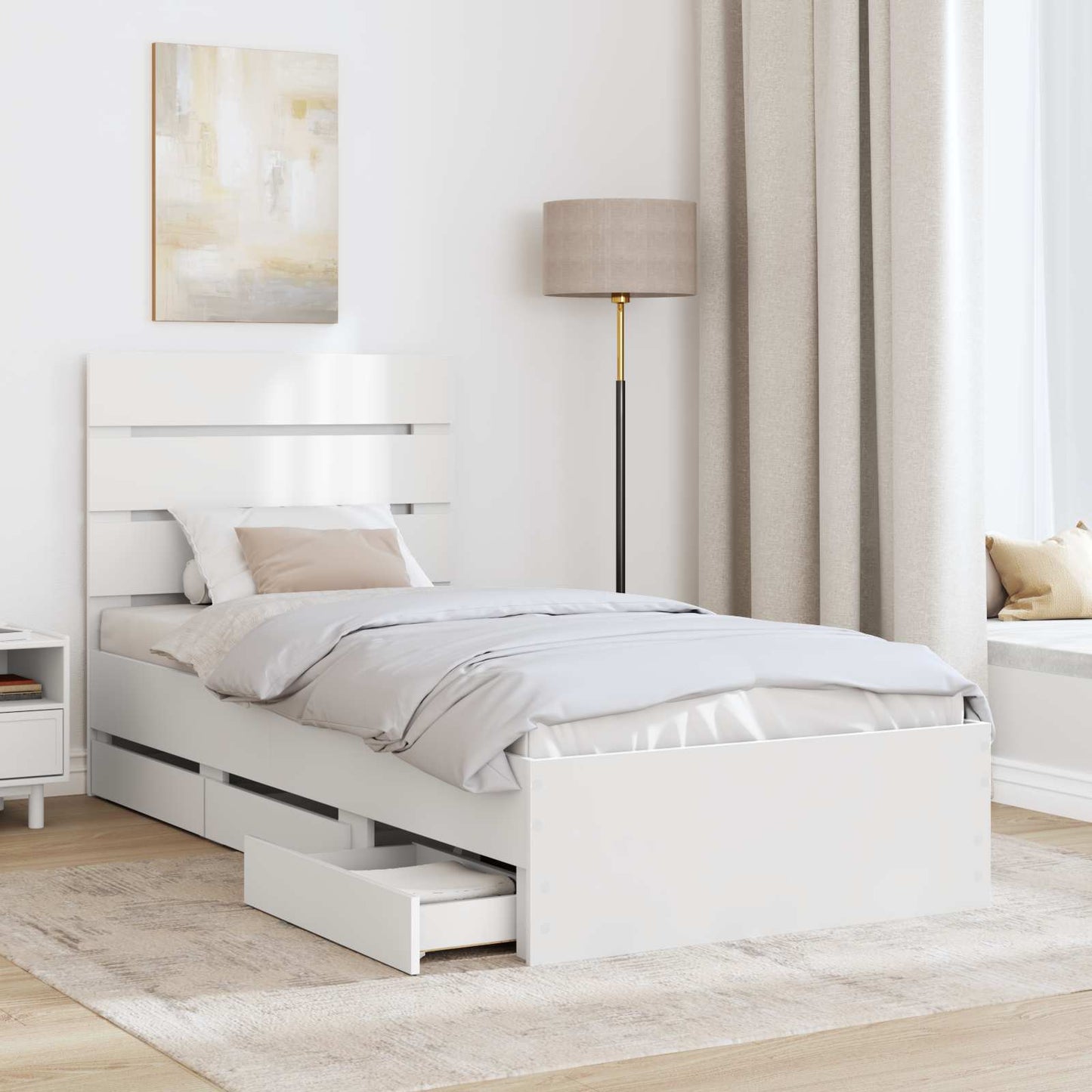 Bed Frame with Drawer White 90 x 190 cm Engineer Wood