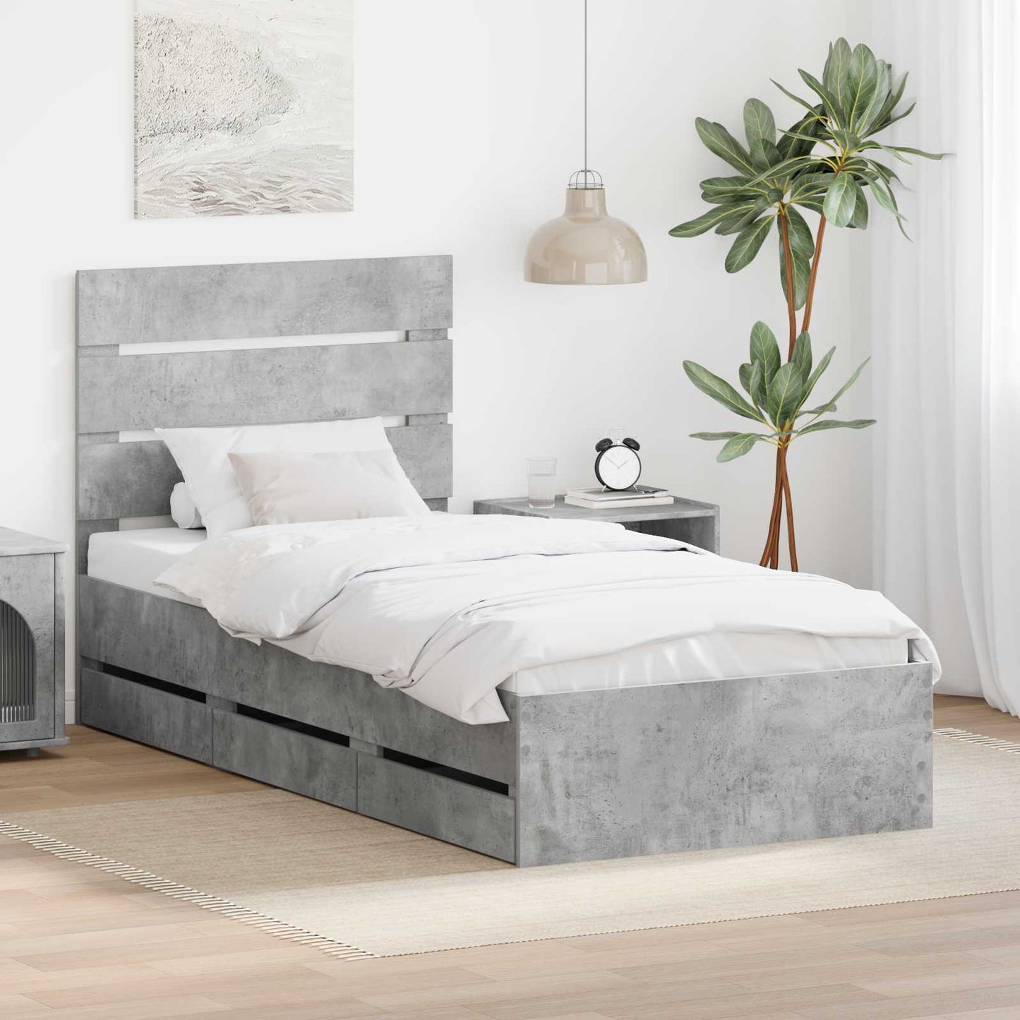 Bed Frame with Drawer Concrete Grey 90 x 190 cm Engineer Wood