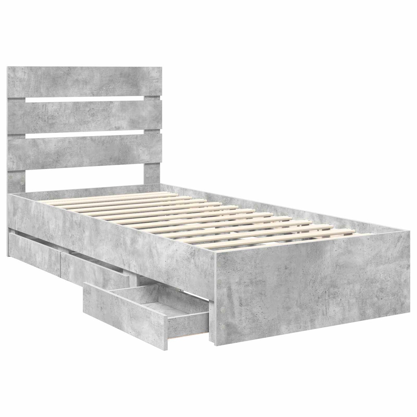 Bed Frame with Drawer Concrete Grey 90 x 190 cm Engineer Wood