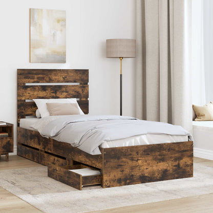 Bed Frame with Drawer Smoked Oak 90 x 190 cm Engineer Wood