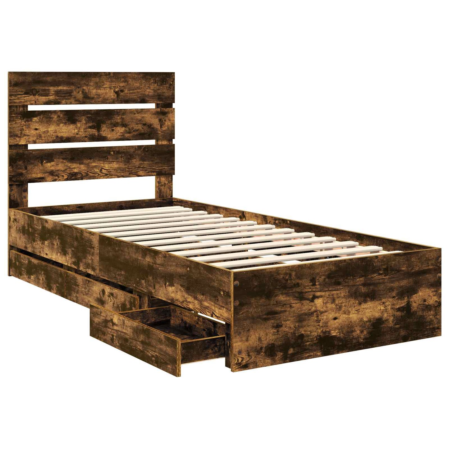 Bed Frame with Drawer Smoked Oak 90 x 190 cm Engineer Wood