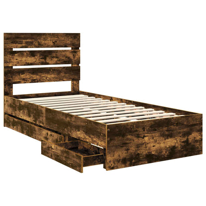 Bed Frame with Drawer Smoked Oak 90 x 190 cm Engineer Wood