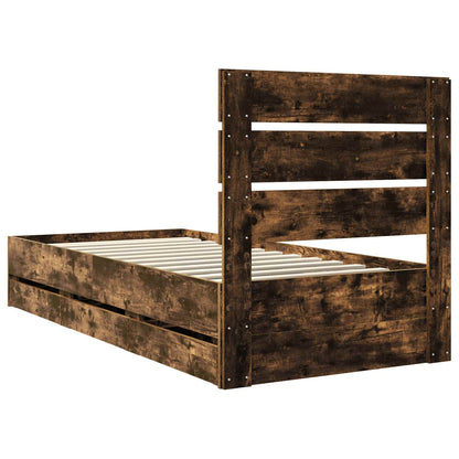 Bed Frame with Drawer Smoked Oak 90 x 190 cm Engineer Wood