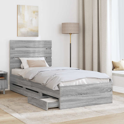 Bed Frame with Drawer Grey Sonoma 90 x 190 cm Engineer Wood