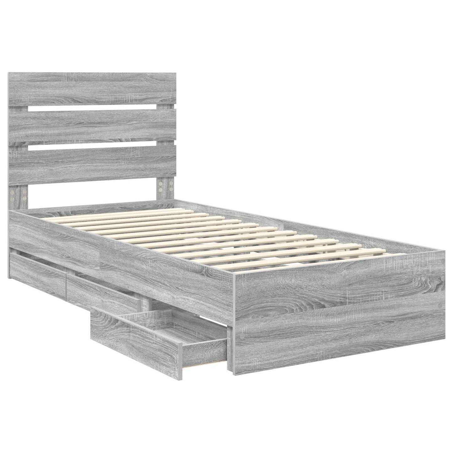 Bed Frame with Drawer Grey Sonoma 90 x 190 cm Engineer Wood