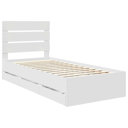 Bed Frame with Drawer White 75 x 190 cm Engineer Wood