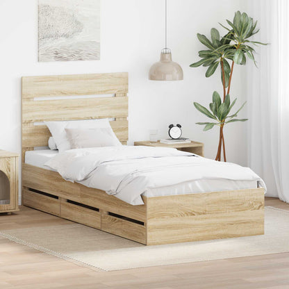 Bed Frame with Drawer Sonoma Oak 75 x 190 cm Engineer Wood
