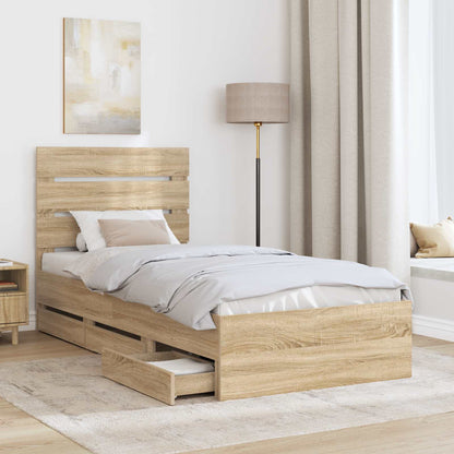 Bed Frame with Drawer Sonoma Oak 75 x 190 cm Engineer Wood