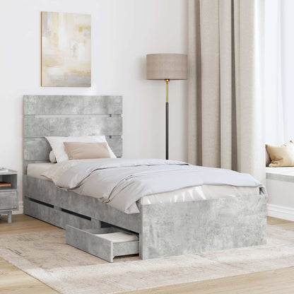Bed Frame with Drawer Concrete Grey 75 x 190 cm Engineer Wood