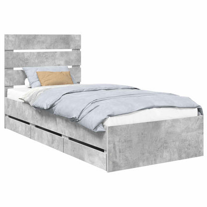 Bed Frame with Drawer Concrete Grey 75 x 190 cm Engineer Wood