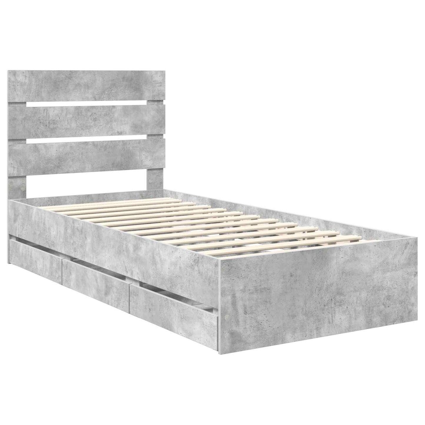 Bed Frame with Drawer Concrete Grey 75 x 190 cm Engineer Wood