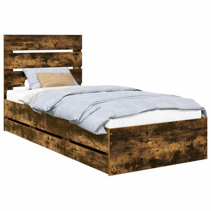 Bed Frame with Drawer Smoked Oak 75 x 190 cm Engineer Wood
