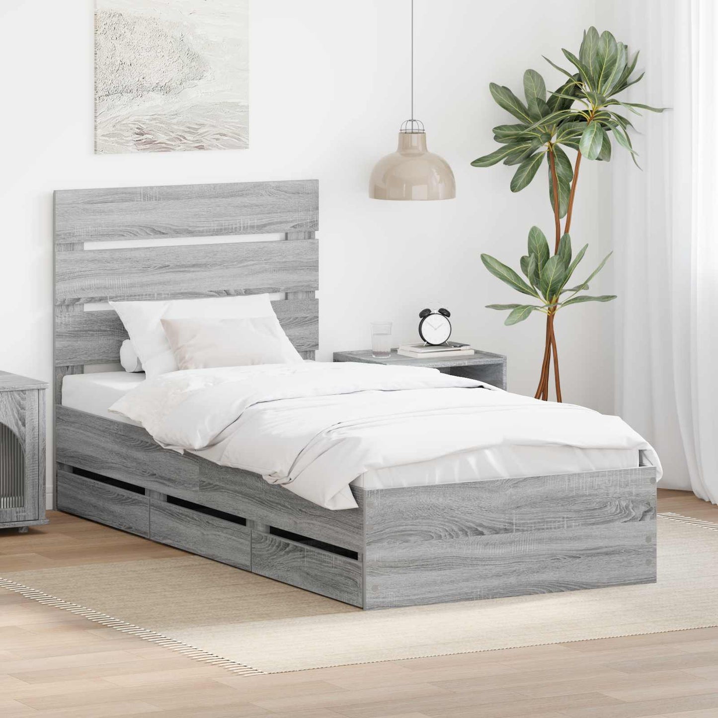 Bed Frame with Drawer Grey Sonoma 75 x 190 cm Engineer Wood