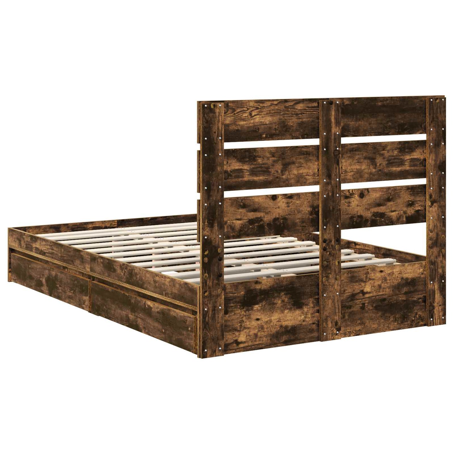 Storage Bed with Drawer Smoked Oak 135 x 190 cm Engineered Wood